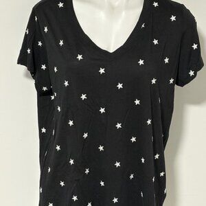 FOR THE REPUBLIC WOMENS TOP BLACK WITH EMBROIDERED WHITE STARS 1X